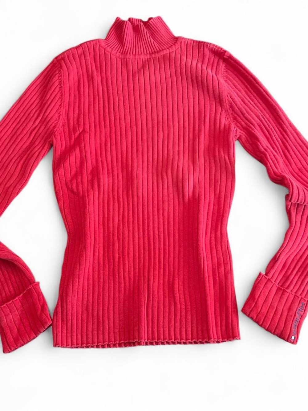 Y2K Tommy Hilfiger Knit Ribbed TurtleNeck Long Sleeve Red Top